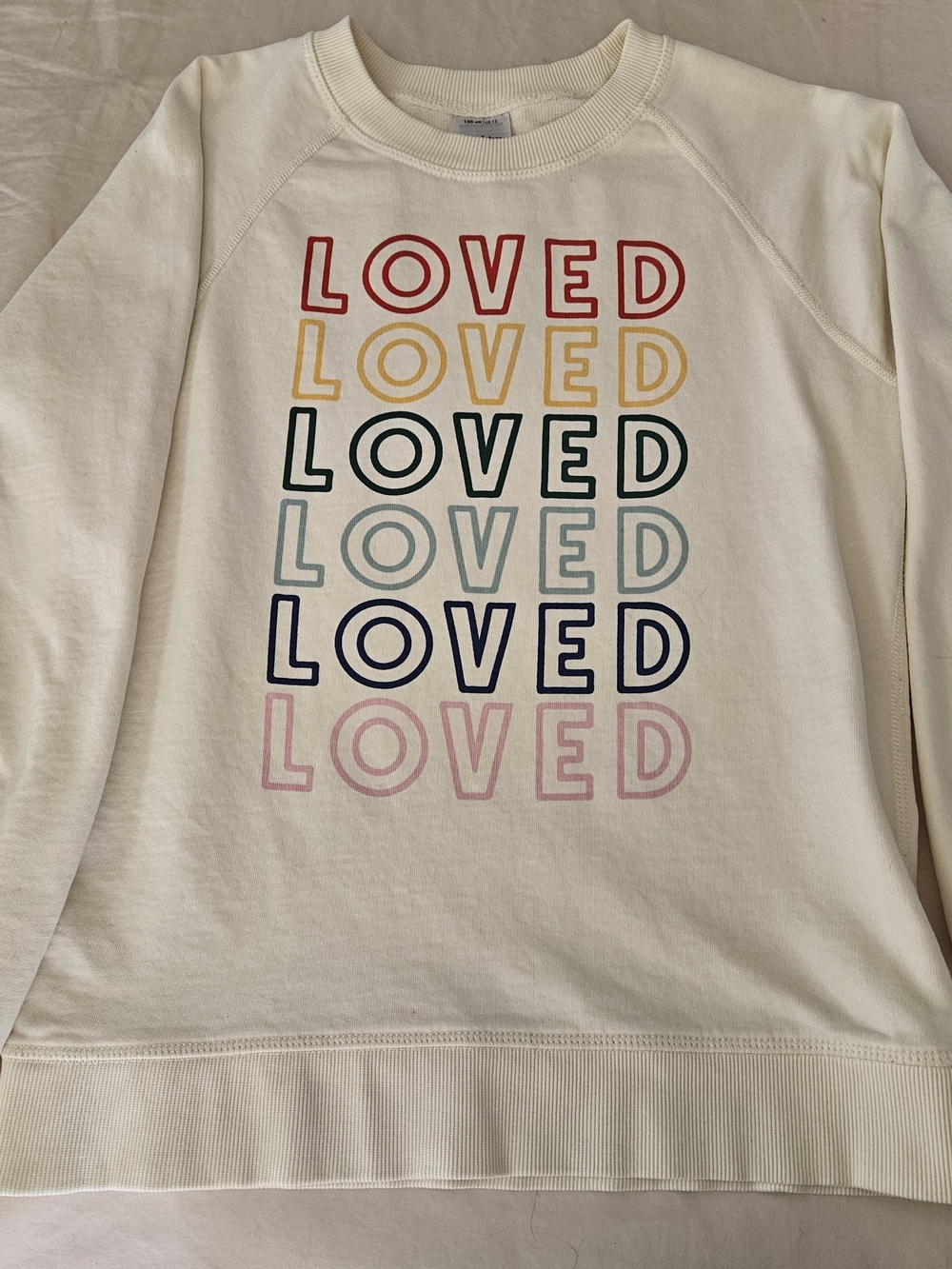 Hanna Andersson Cream 'LOVED' Rainbow Stack Graphic Sweatshirt